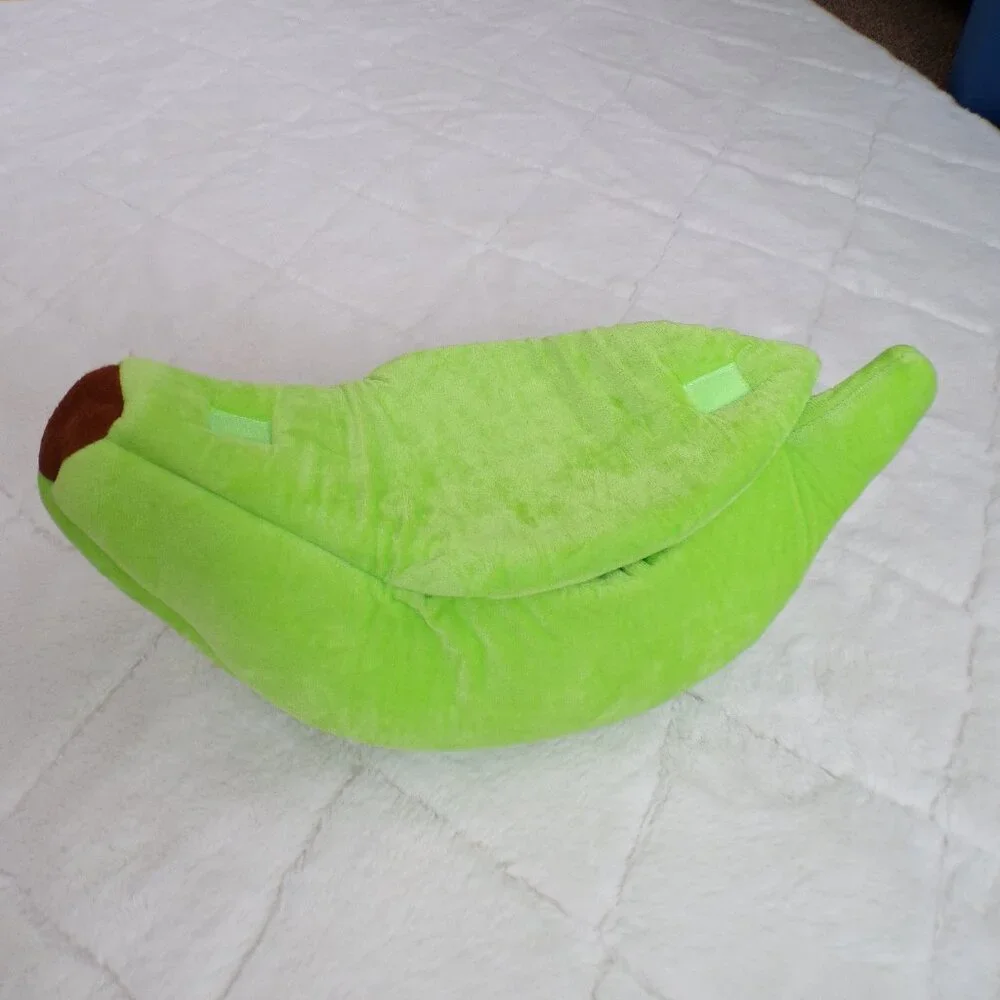 Cute Neon Green Banana Bed, Small Animal Cat Dog Rabbit Fuzzy Soft Portable NWOT
